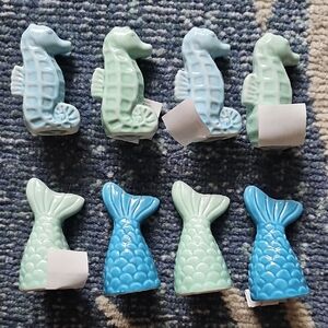Ceramic Seahorse and Mermaid Tail Figurines